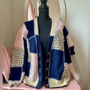 Re/Done Navy and Cream Knit Cardigan